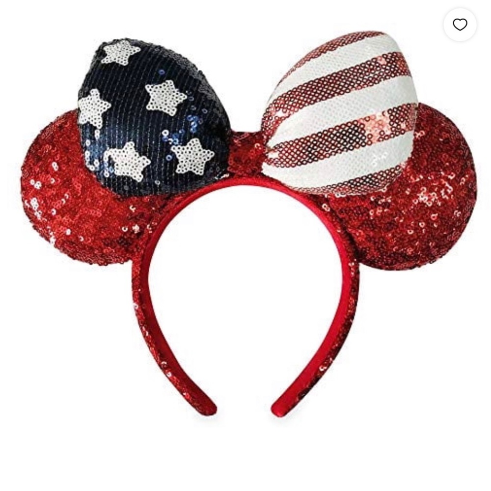 DISNEY PARKS‎ MINNIE MOUSE AMERICANA RED SEQUIN EAR HEADBAND STARS & STRIPES BOW